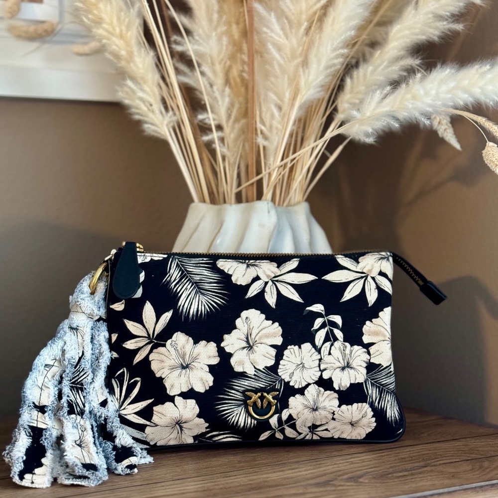 PINKO Recycled Cavas Flat Bag in Black/Butter NWT